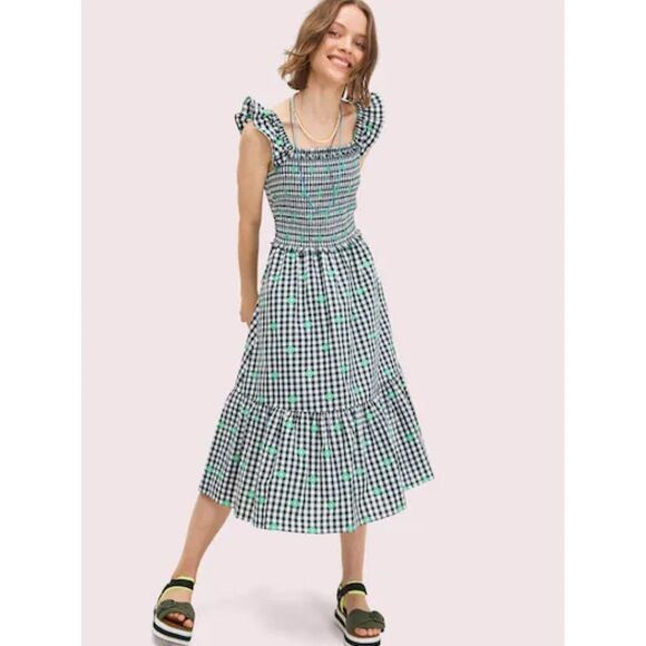 Kate Spade Gingham Voile Smocked Midi Dress - Picture 4 of 13